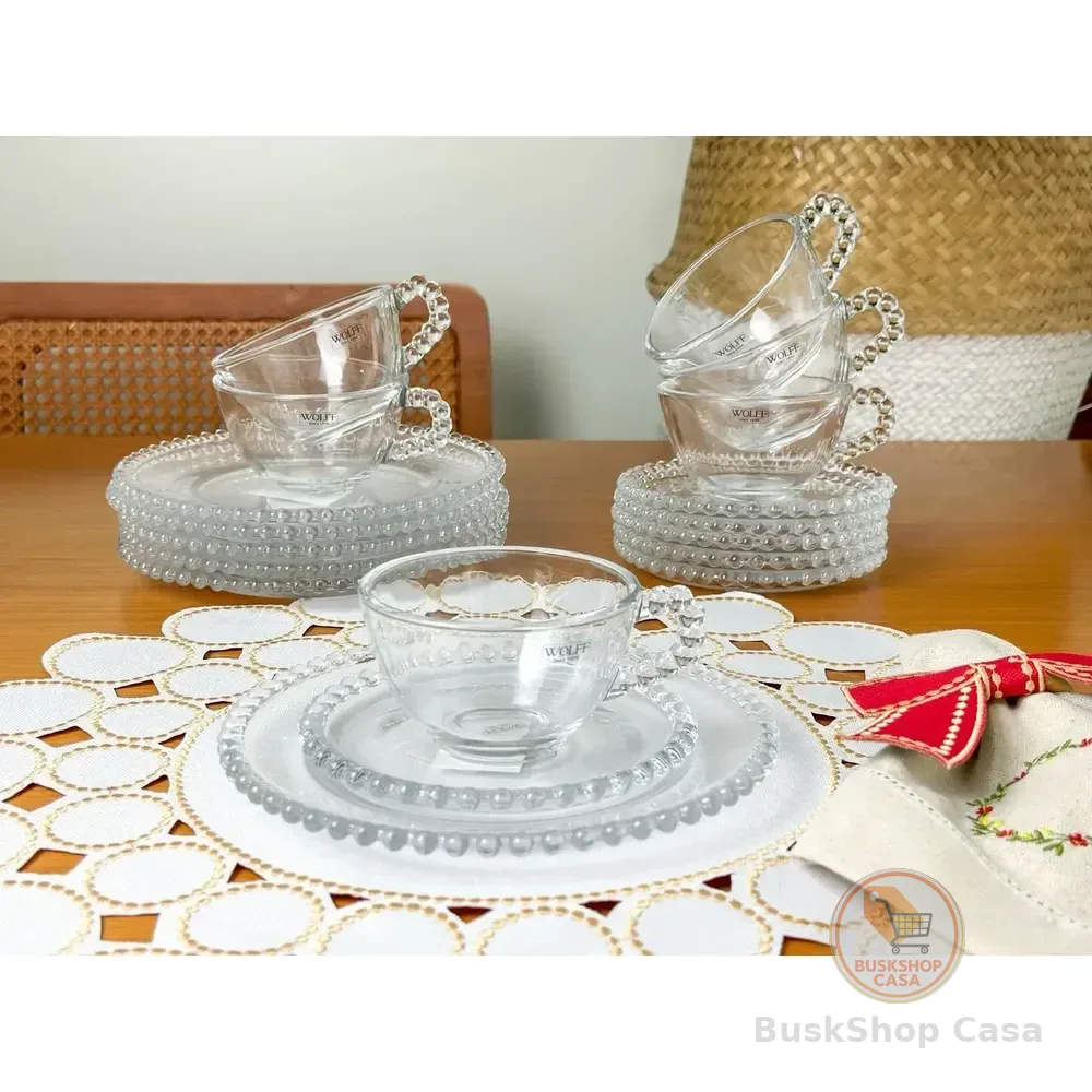 🧡 Kit 6 Xícaras Com Pires ​Grande + 6 Pratos Sobremesa Pearl Bo