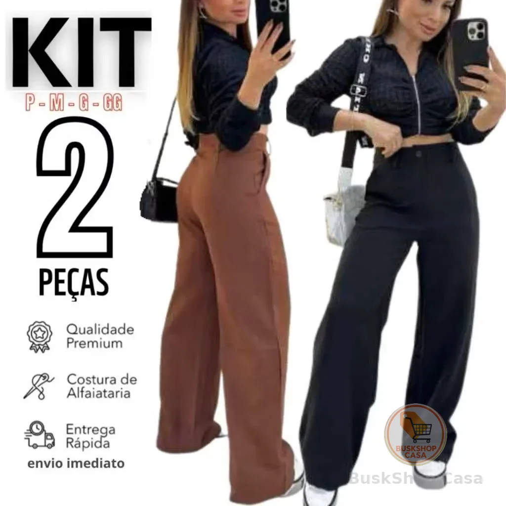Kit 2 Calça Alfaiataria PREMIUM Cintura Alta Com Bolso PROMOÇÃO ENVIO IMEDIATO