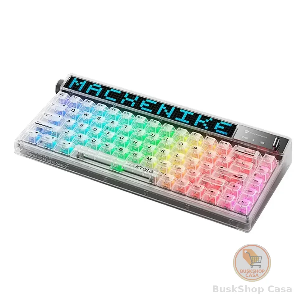 🛍️Teclado Gamer Mecânico Machenike Kt68-b68w Pro Switch White Branco/transparente Inglês Us