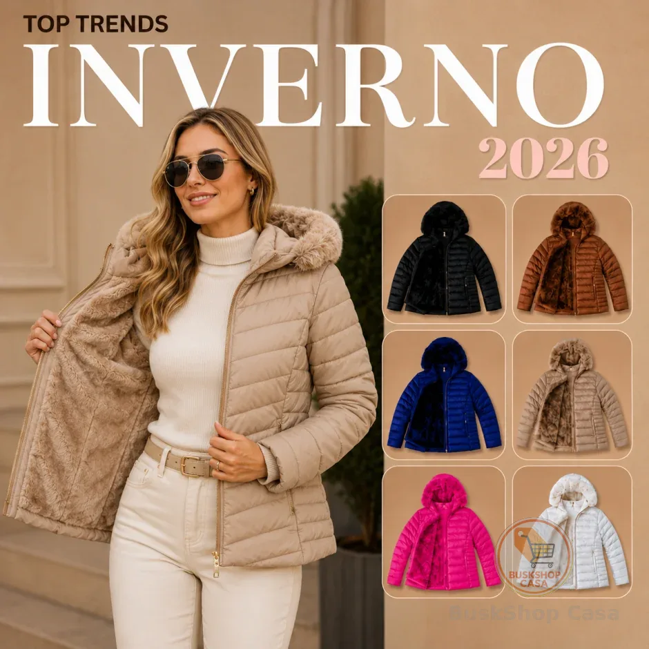 Jaqueta Bobojaco Forrada Puffer Feminina Inverno Capuz Removivel Impermeavel Frio Peluciada