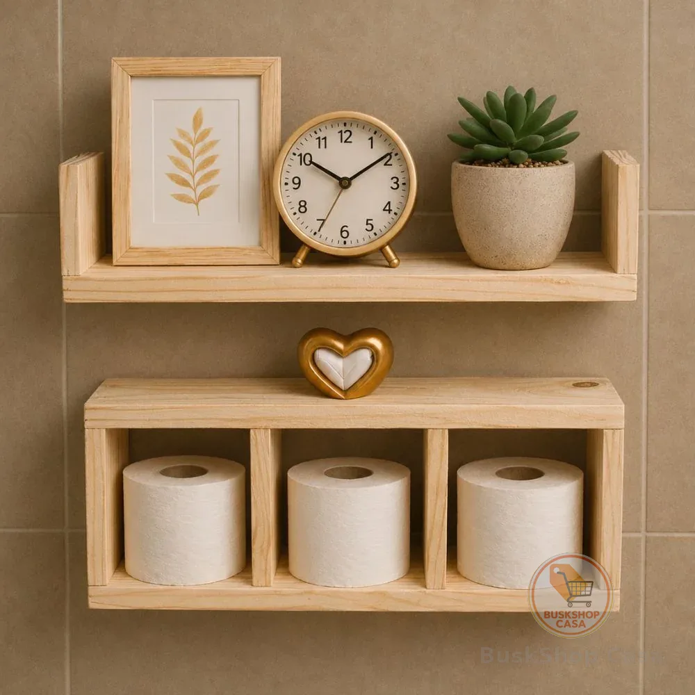 Kit Prateleira + Nicho para Banheiro, Lavabo, Quarto ideal para Decoração em Madeira Pinus Natural Já Montado