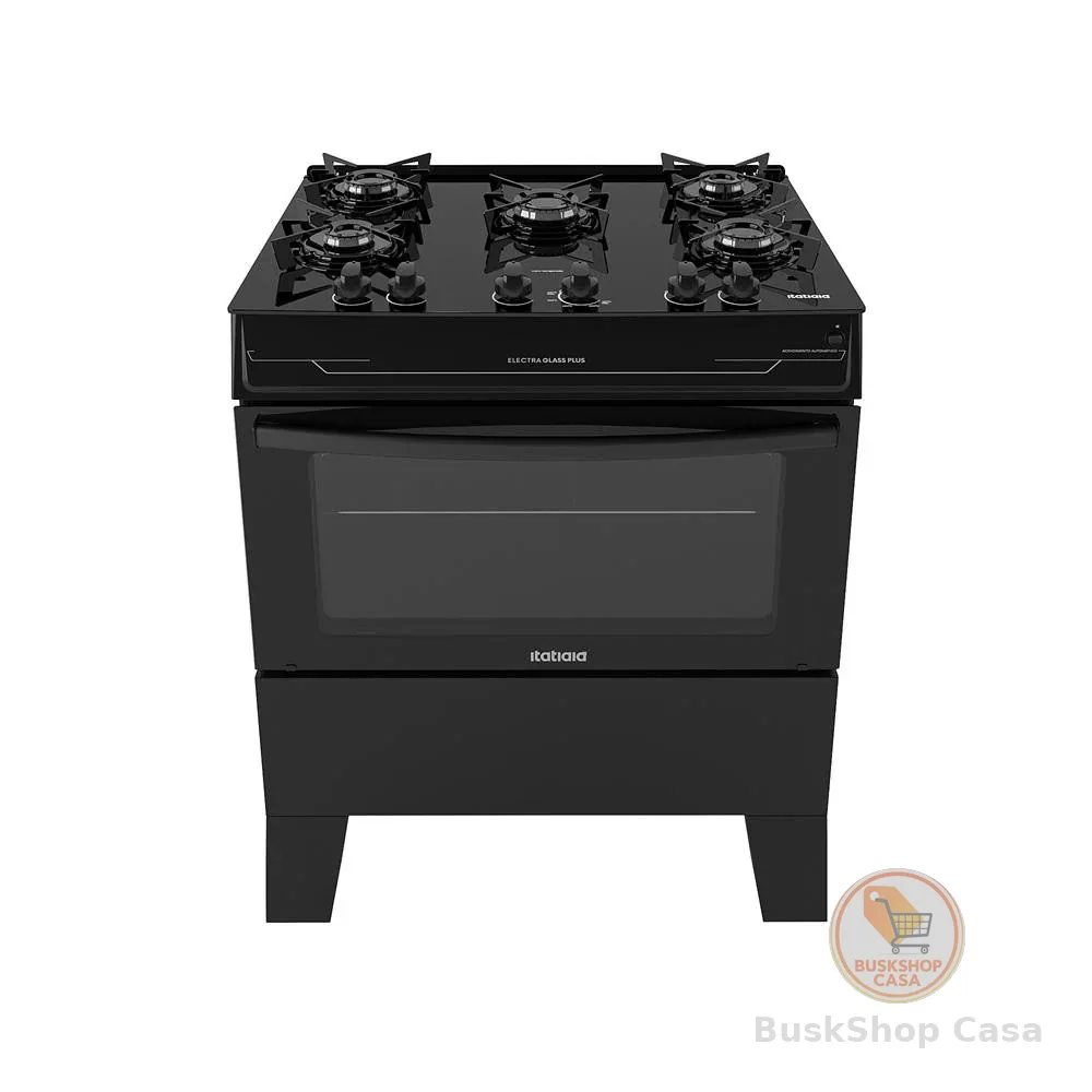 🧡 Fogão Itatiaia 5 Bocas Electra Glass Plus Preto  Bivolt