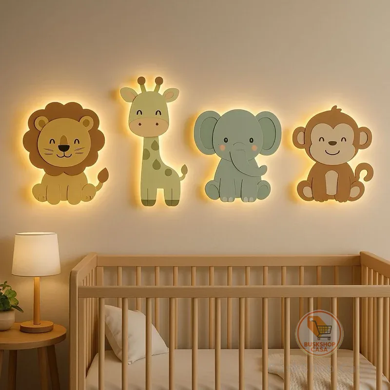Kit Safari Iluminado Enfeite De Parede Decorativo (4 Peças) com ou sem Led.