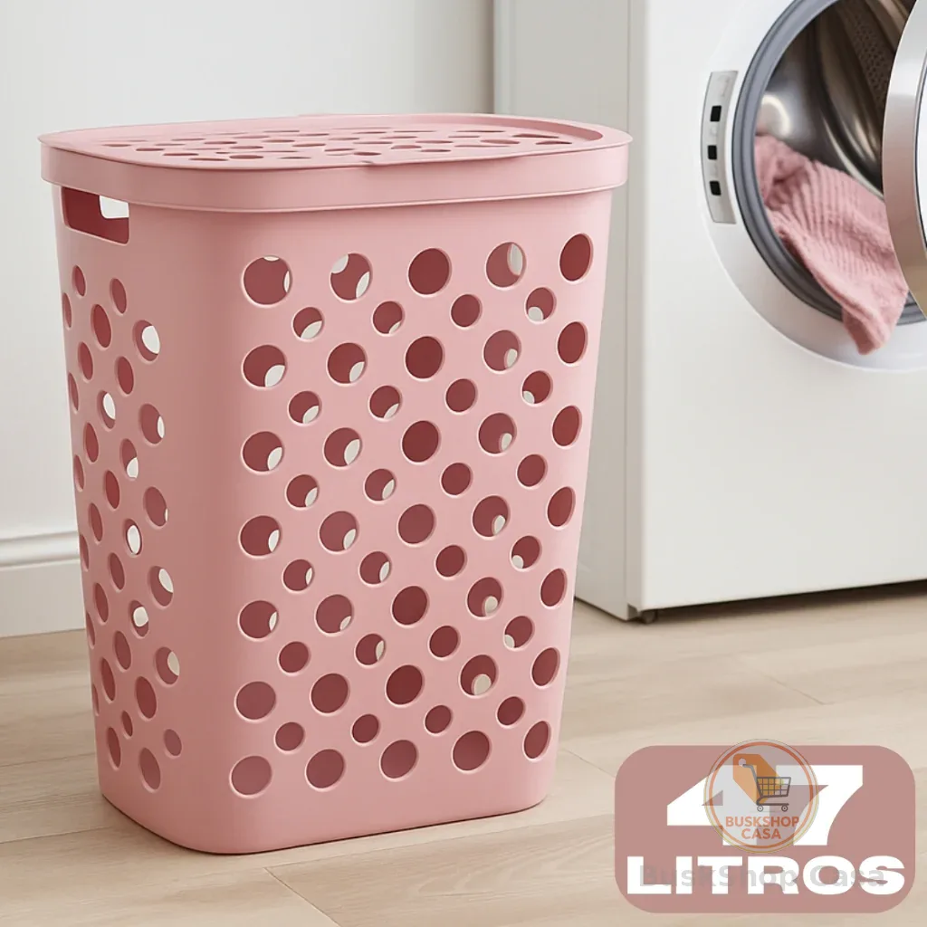Cesto Telado 47 Litros com Tampa e Alça Cesto de Roupa Suja Banheiro Lavanderia