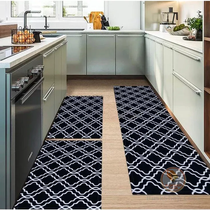 Jogo de passadeira de cozinha tapete em jacquard antiderrapante 3 peças decoração impecável