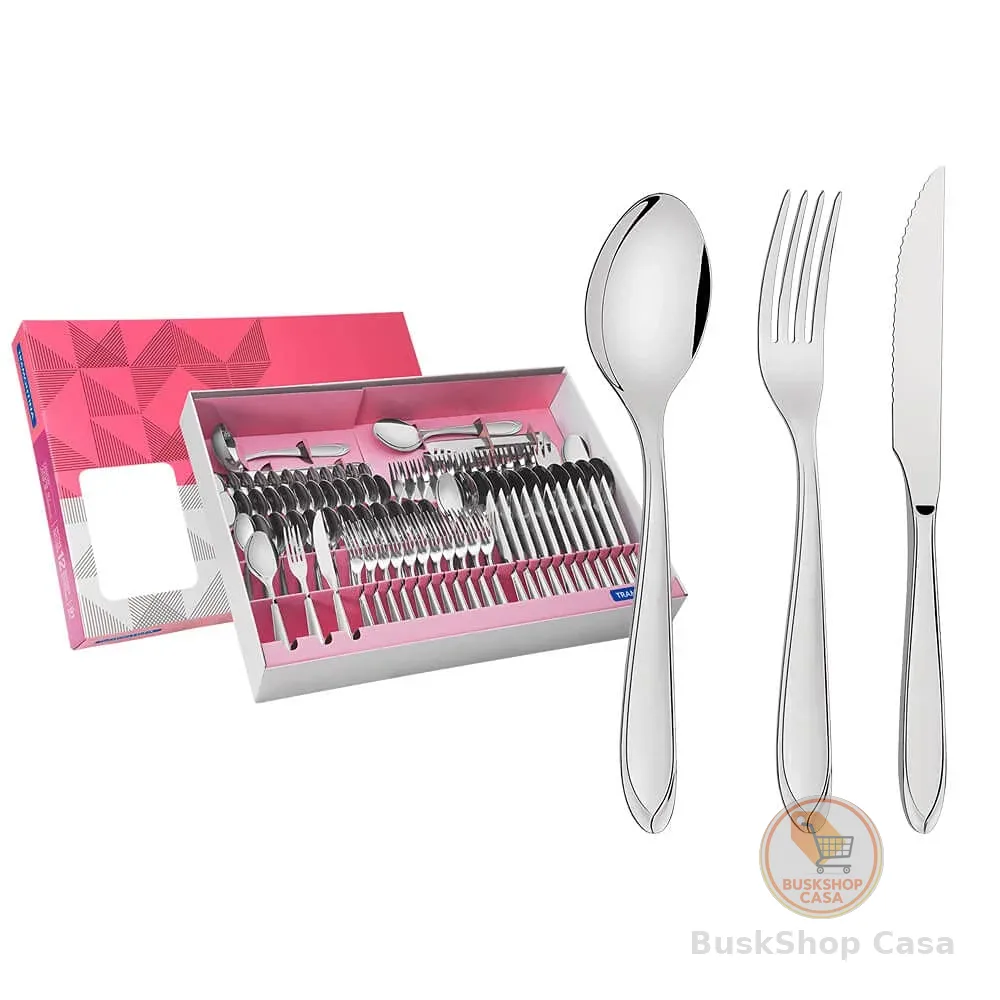 Faqueiro Aço Inox com Faca para Churrasco 91 Peças Tramontina Laguna Prata