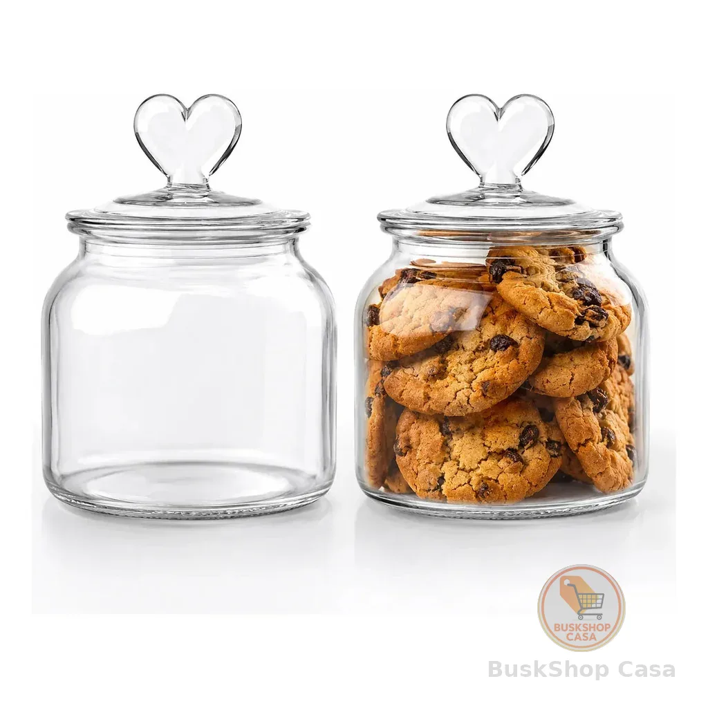 🧡 Kit 2 Potes De Vidro Coraçao 650ml Hermético  Porta Mantimento
