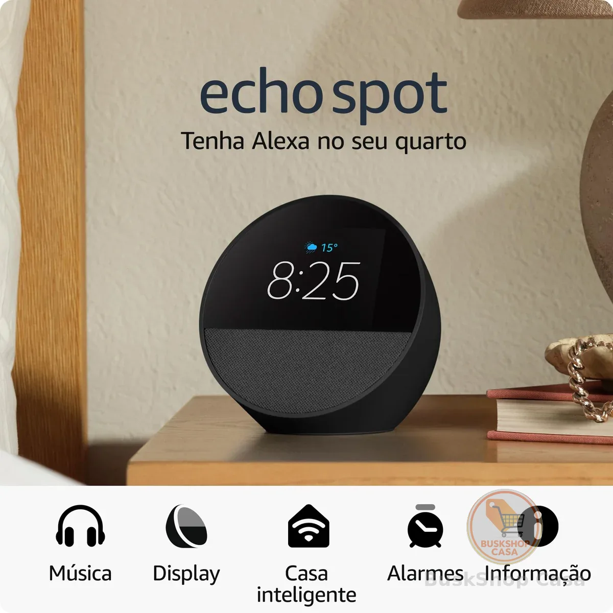 Echo Spot com Alexa (Geração mais recente) | Despertador inteligente com som vibrante | Cor Preta, com Acesso Antecipado à Alexa