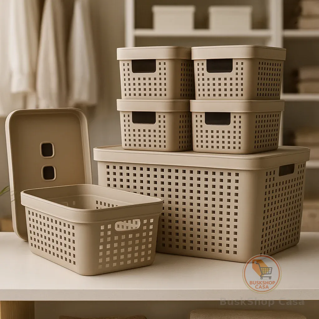 🧡 Kit 6 Caixa Organizadora com Tampa 17 L 4,5 L 2 L Cesto Grande em Plástico para Organização