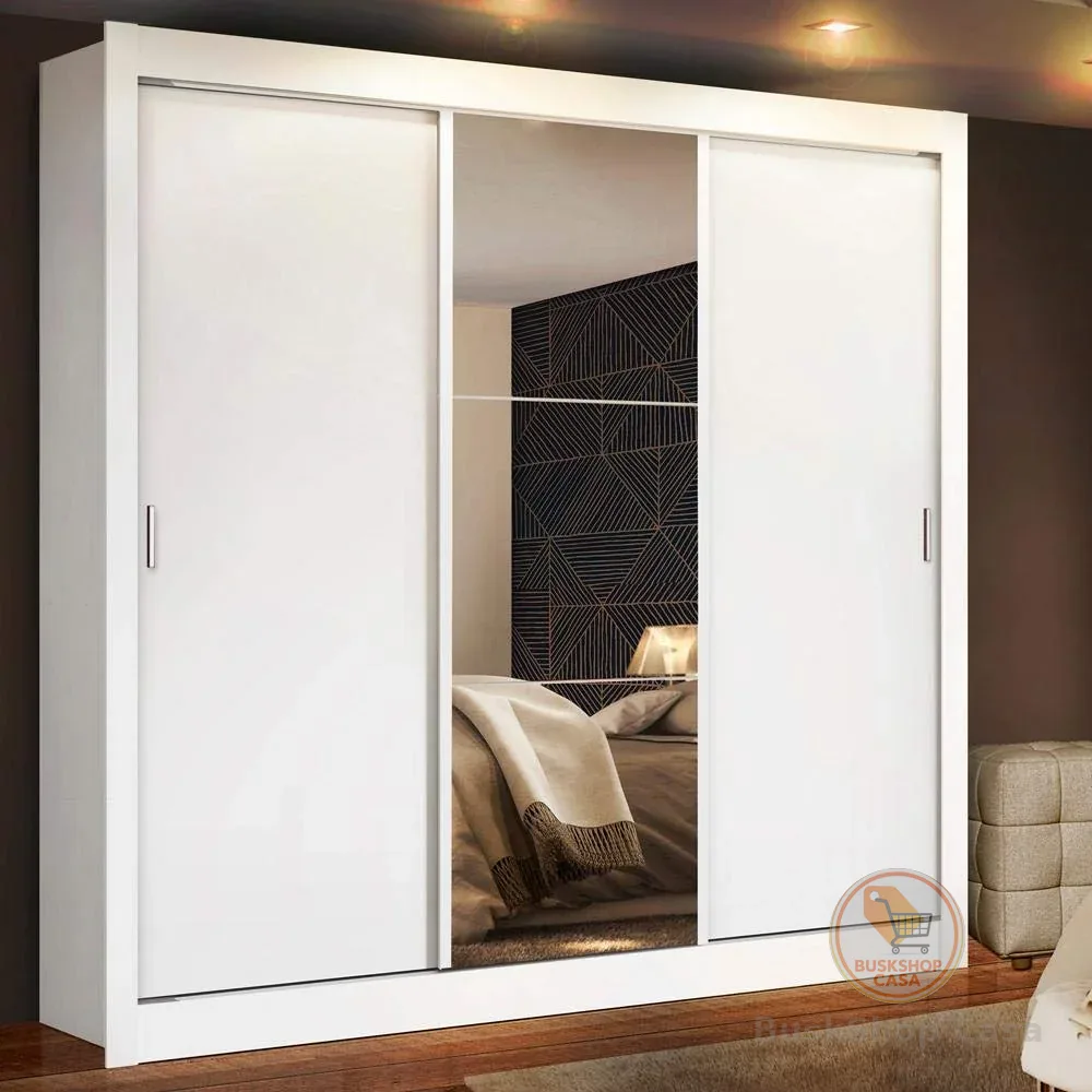 Guarda-roupa Casal Madesa Mônaco 3 Portas de Correr com Espelho - Branco