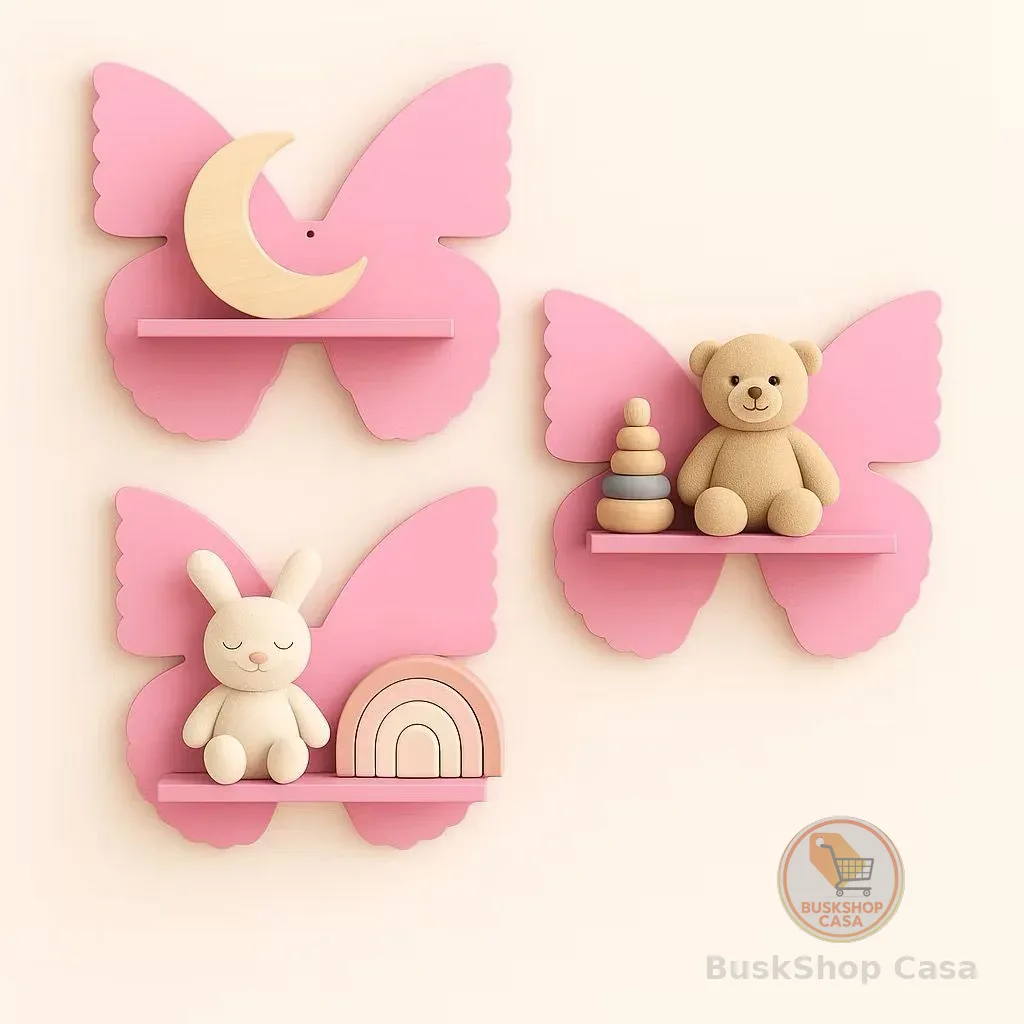 Kit 3 Nichos Prateleira Borboleta Para Bebê Infantil Quarto e Sala