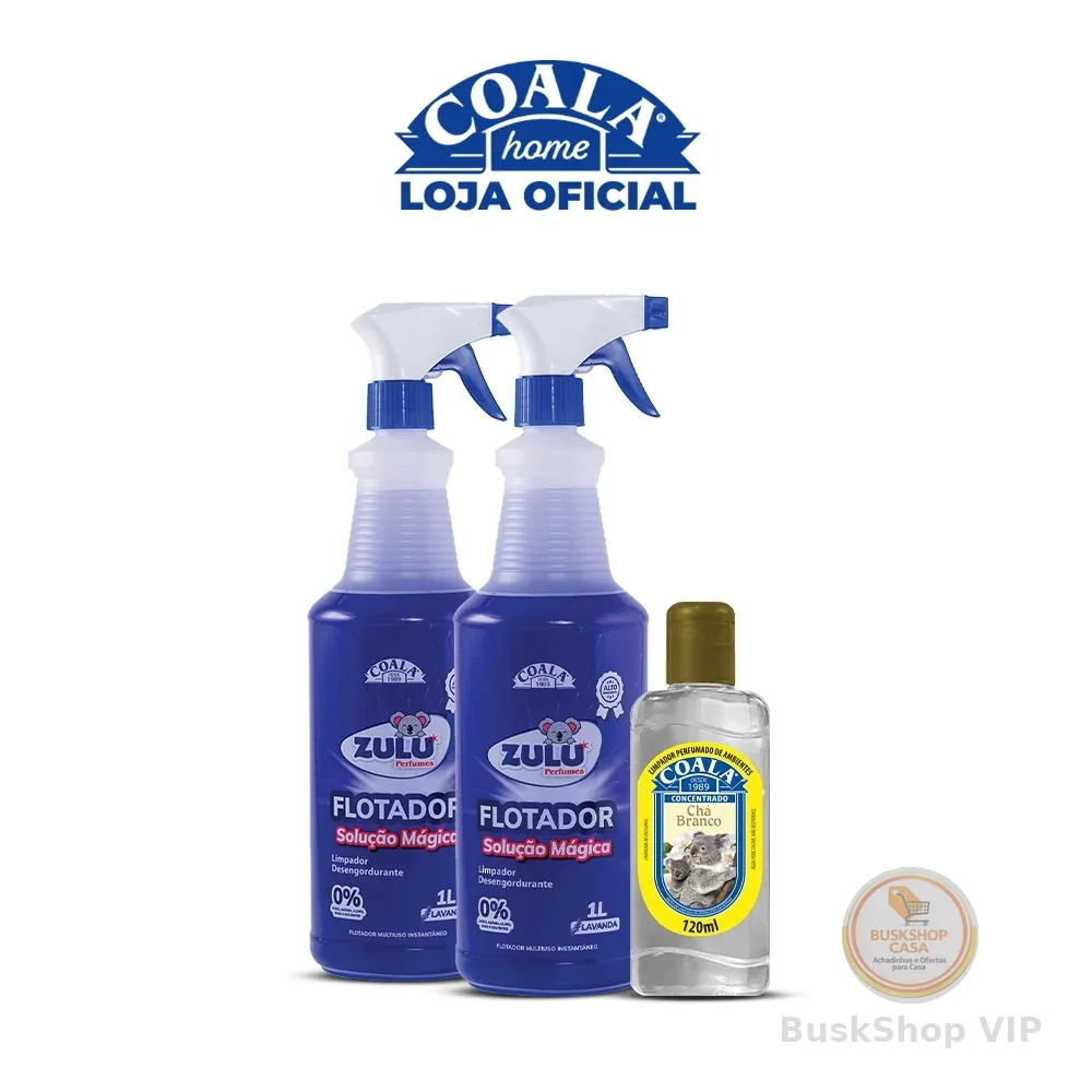 Kit 2 Flotador Desengordurante Zulu Perfumes + Coala - Lavanda - 1L + 1 Limpador Concentrado Coala - Chá Branco 120ml