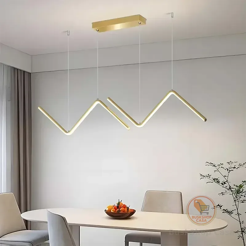 🛍️Lustre Pendente Led Moderno-sala Mesa Jantar Zig Zag Dourado