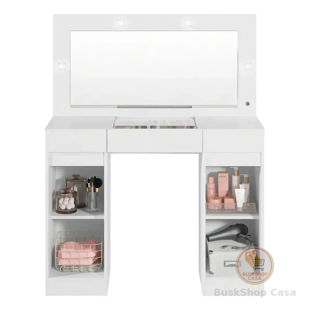 Penteadeira Camarim Com Espelho E Led 3 Gavetas Studio Beaut Branco