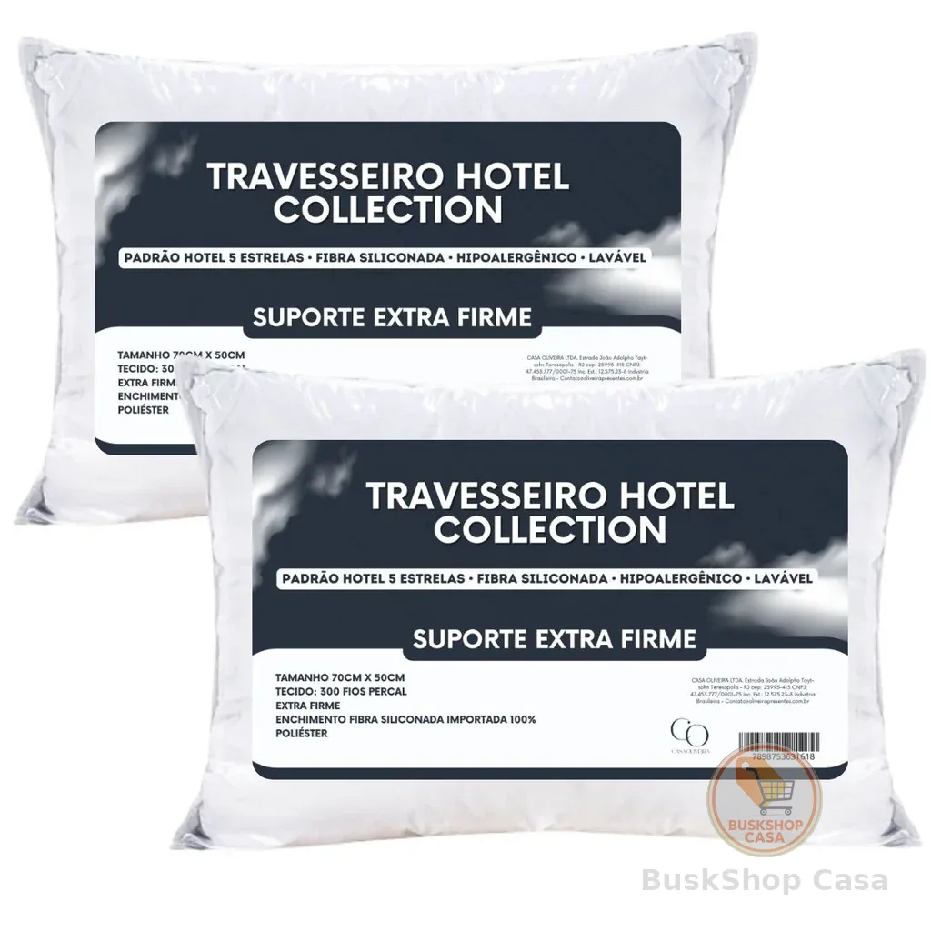 Kit 2 Travesseiro Extra Firme Hotel Collection Padrão Hotel Antialérgico Fibra Siliconada Premium