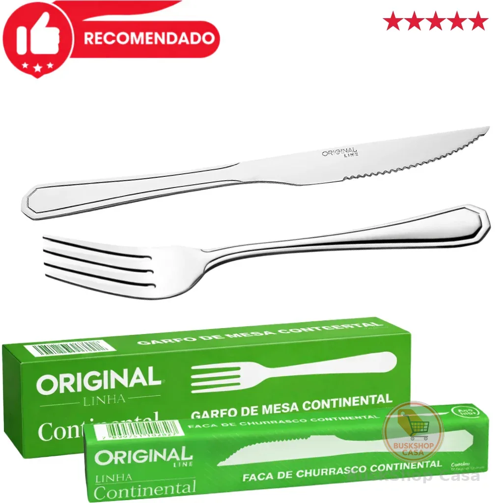 Jogo de Talheres Inox Garfo e Faca Kit C/24pçs Continental Premium Buffet Restaurante Cozinha