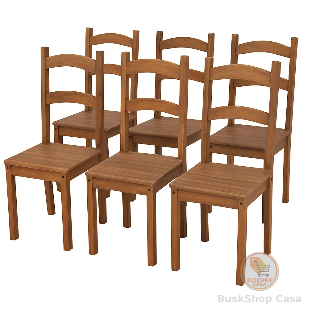 🧡 Jogo 6 Cadeiras de Jantar em Madeira Maciça Rústica Para Cozinha Sala ​Bar Desmontadas