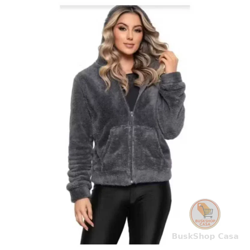blusa feminina de frio com capuz e ziper pelinhos