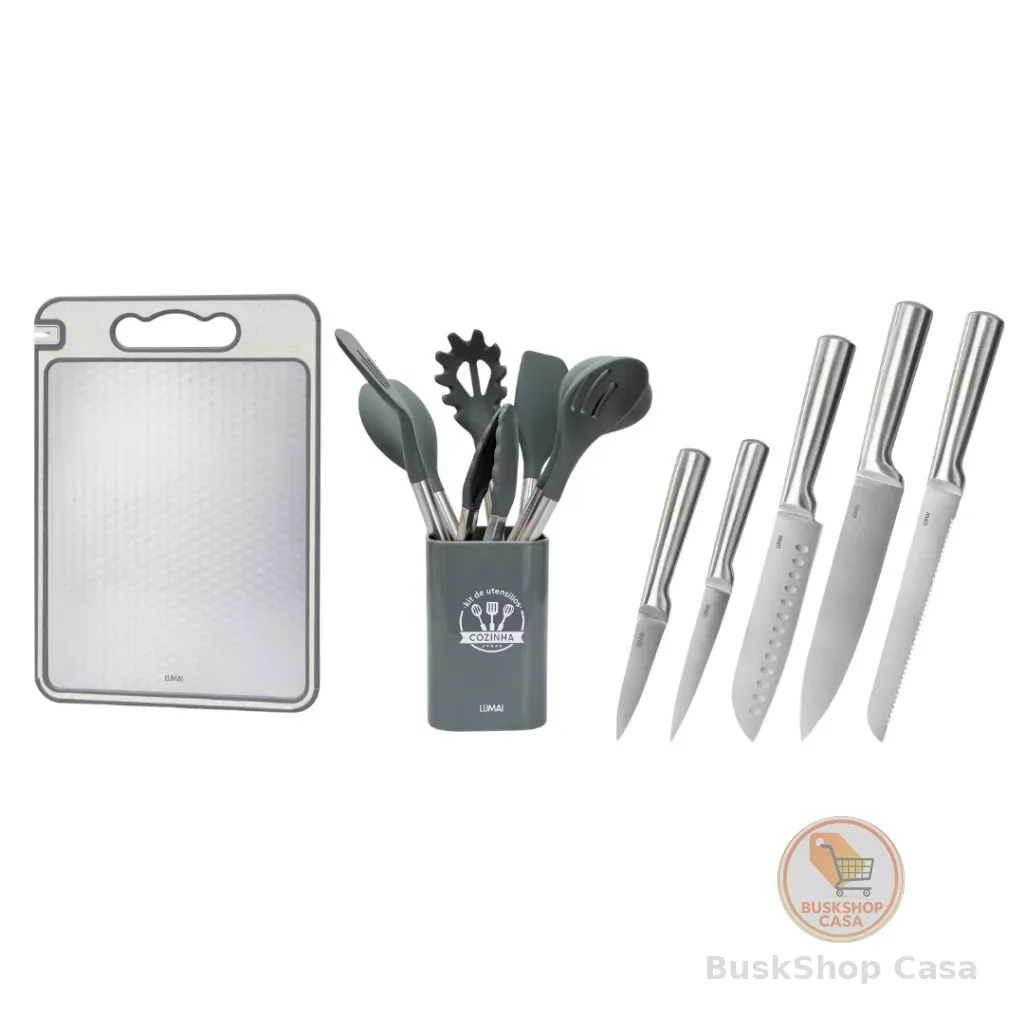 🧡 LUMAI Kit Cozinha Completa, Kit de Utensílios, Conjunto  de 5 Facas e Tábua de Corte Dupla Face