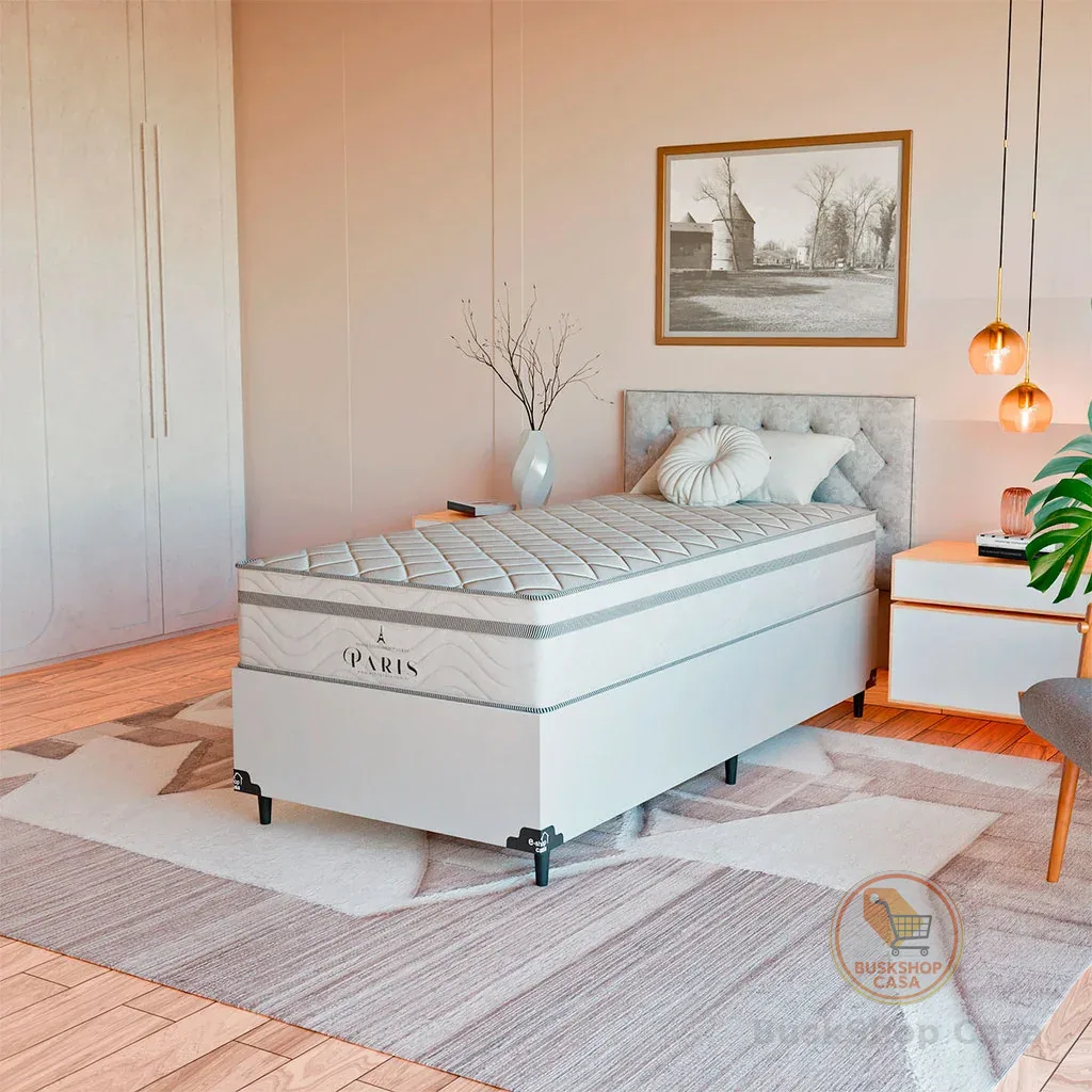 Cama Box Solteiro + Colchão Paris Molas Ensacadas Branco