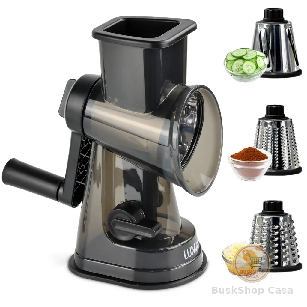 🧡 LUMAI Ralador Fatiador Cortador de Legumes Queijos de Cozinha com 3 Tubos de Aço Inox - Base Ventosa