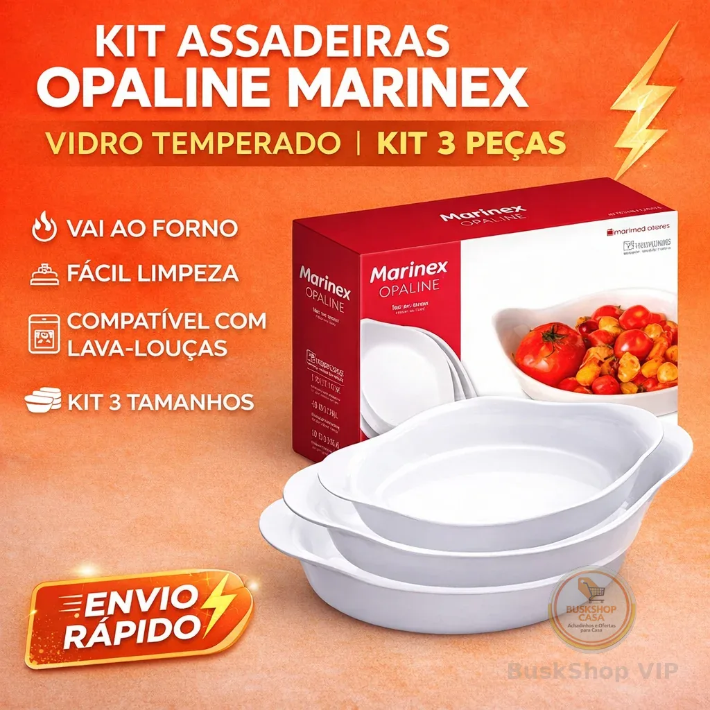 Jogo Assadeiras Marinex Opaline Branco 3 Peças Vidro Temperado Refratário Forno ENVIO IMEDIATO