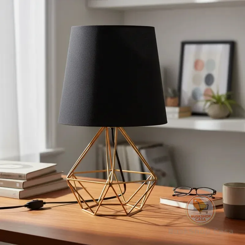 Abajur Luminária de Mesa Base Diamante Aramado C/ Cúpula Tecido Bivolt