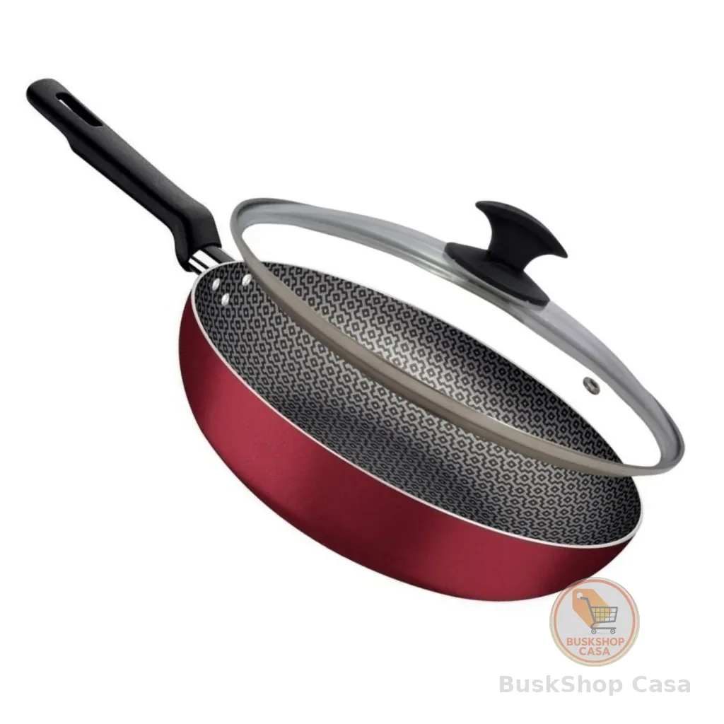 Frigideira Saudável Completa Funda Vermelha Antiaderente Tramontina Loreto 28cm Com Tampa Vidro