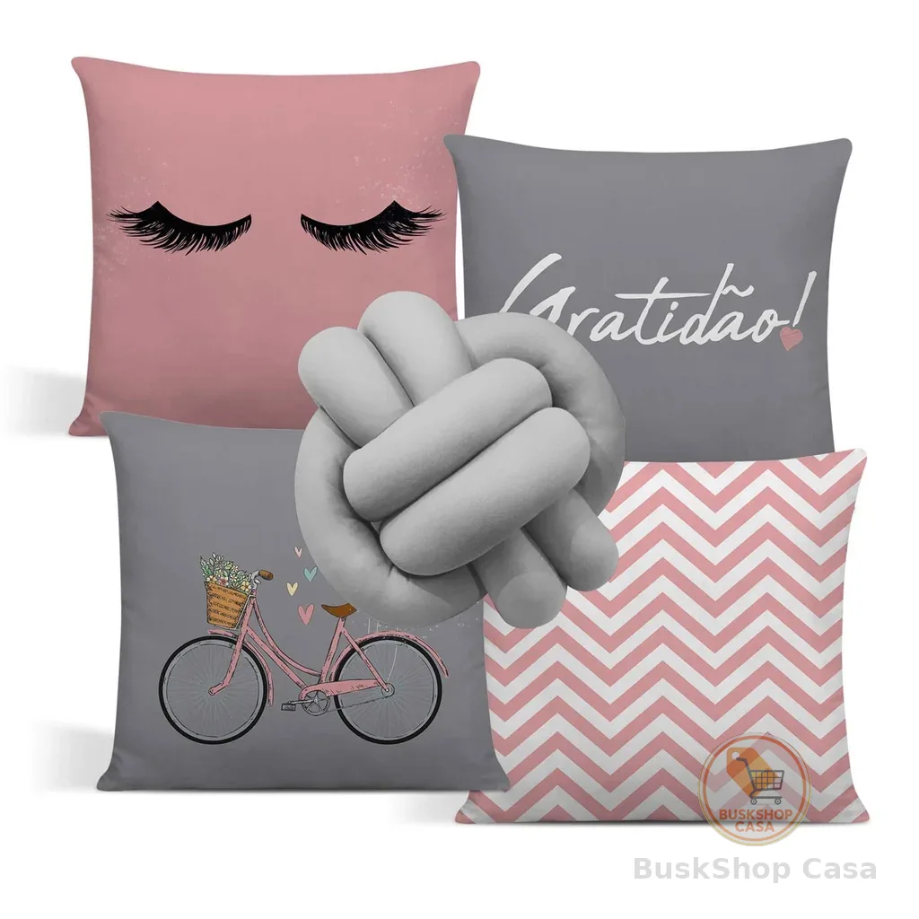 kit Com 04 Almofadas Completo, Capa + Refil + Nozinho