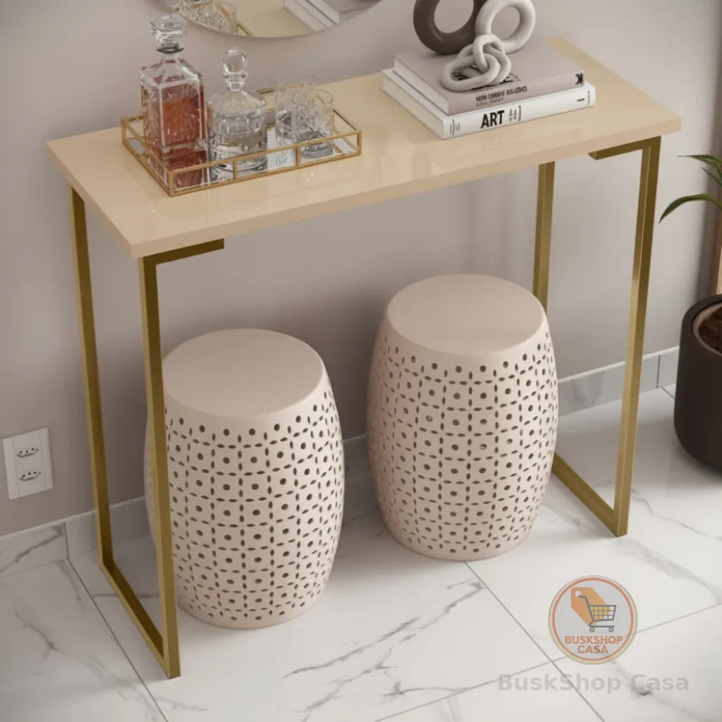 Aparador de Sala Industrial Mesa Lateral MDF Para Decoração Pé Metálico