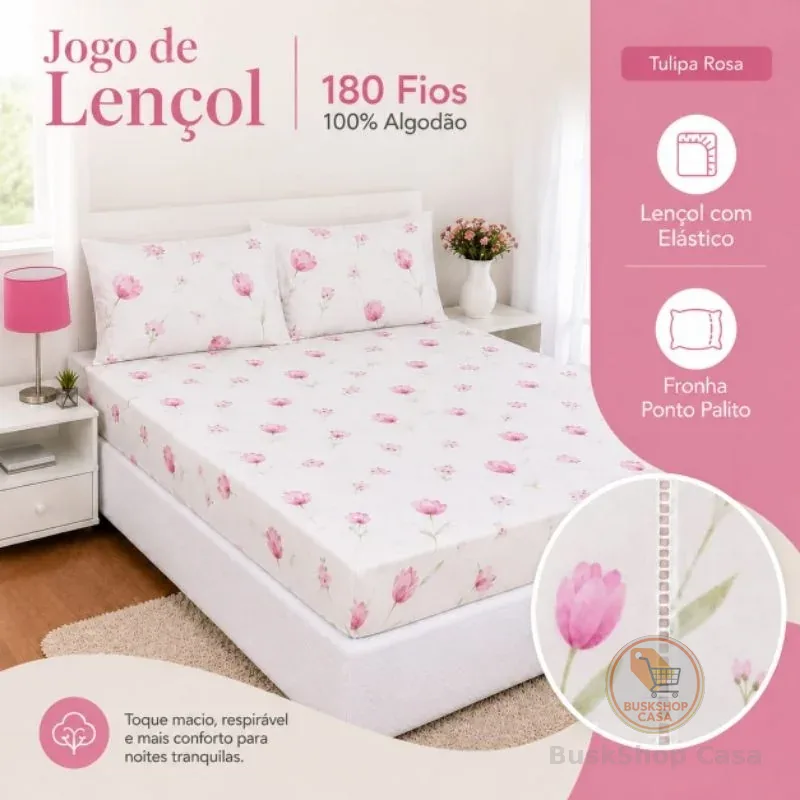 Jogo de Lençol Percal 180 Fios 100% Algodão – Todos os Tamanhos