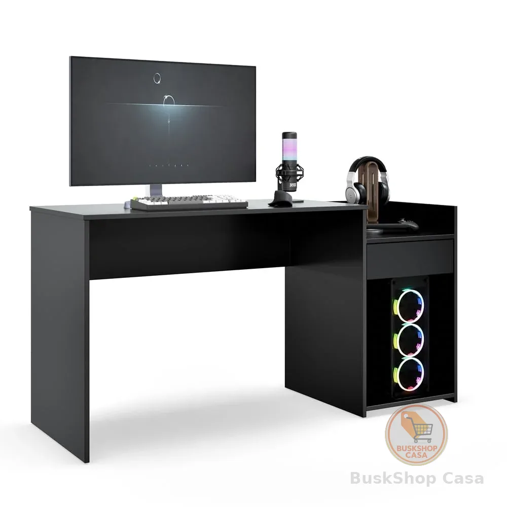 Mesa para Computador Pc Gamer Com Gaveta Nicho Escrivaninha Eros (Preto)
