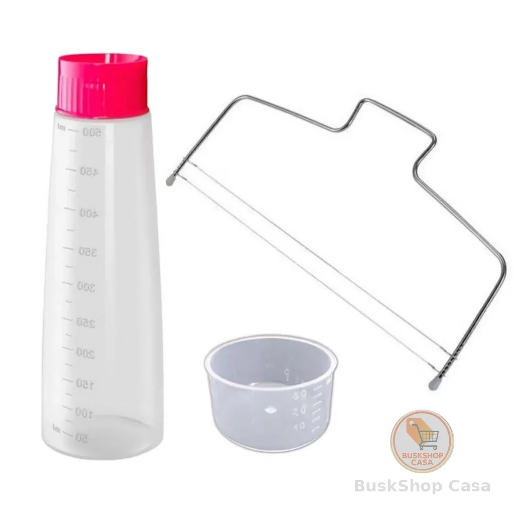 Kit Bisnaga Molhar Umedecer Bolo + Nivelador Cortador Fatias 2 Fios