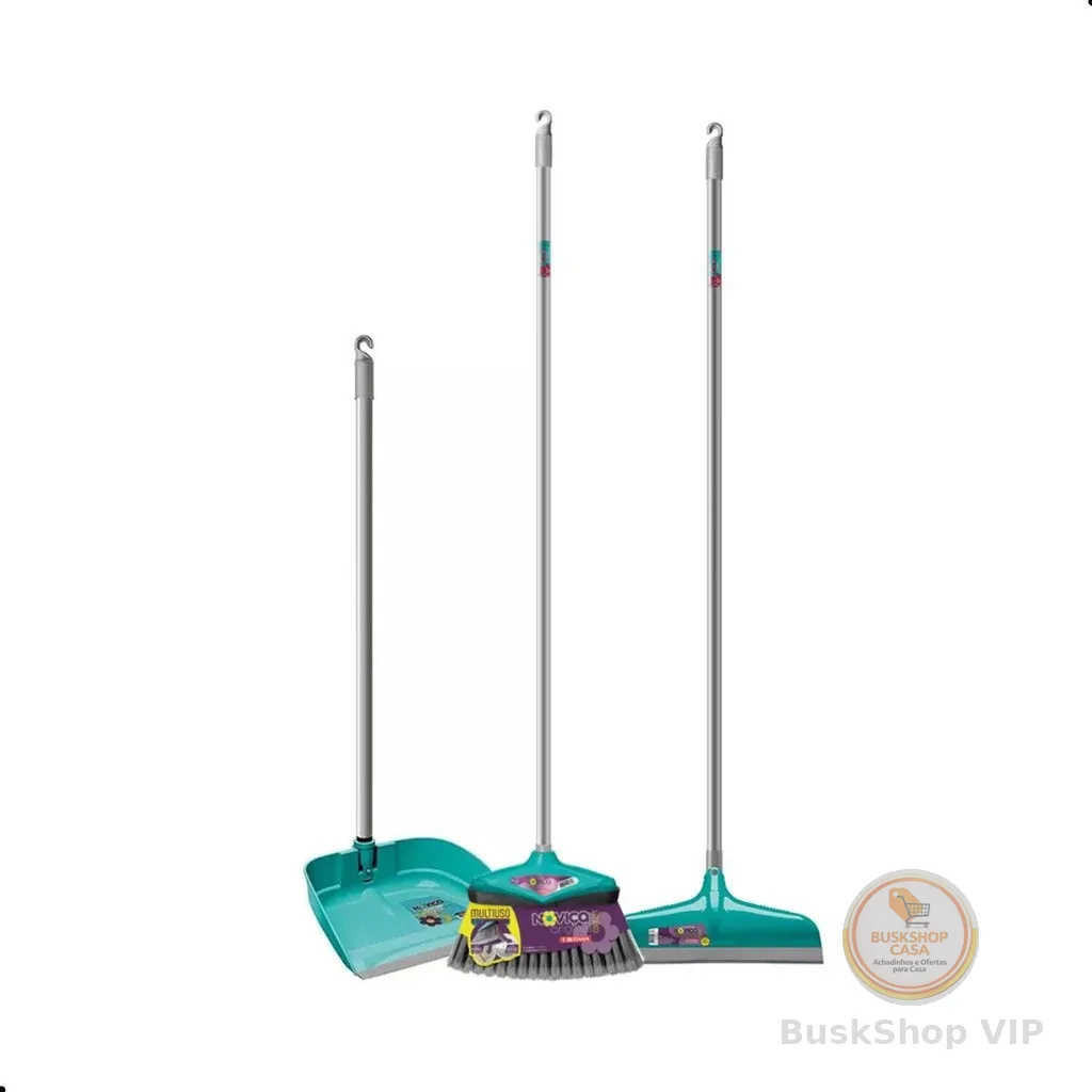 Kit Vassoura + Rodo 30cm + Pá Para Lixo Com Cabo Noviça