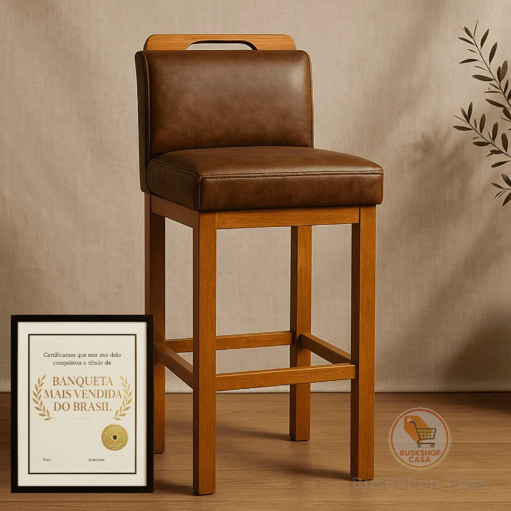 Banqueta Alta Com Encosto Para Area Gourmet, Banqueta De Balcão De Cozinha Bancada Bistro Courissimo