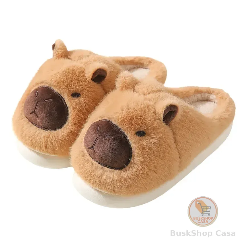 Pantufa Capivara Pelúcia Confortável Antiderrapante Fofos Marrom Lisa 38-39