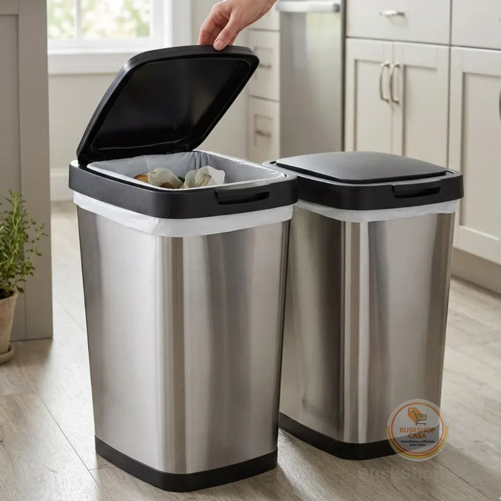 Jogo 1 Ou 2 Lixeiras Inox 9L Tampa Click Moderna Compacta Cozinha Banheiro Premium Fácil Limpeza
