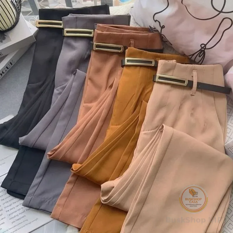 Calça Alfaiataria Feminina Cintura Alta Com Zíper Na Lateral