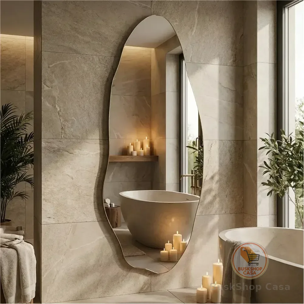 Espelho Orgânico Flame Lopazzi 150cm Decorativo Grande De Parede Vidro Cristal 3mm Lapidado Sem Moldura Estilo Vintage Retro Para Sala Quarto Closet Provador Hall De Entrada Luxo Moderno Artesanal