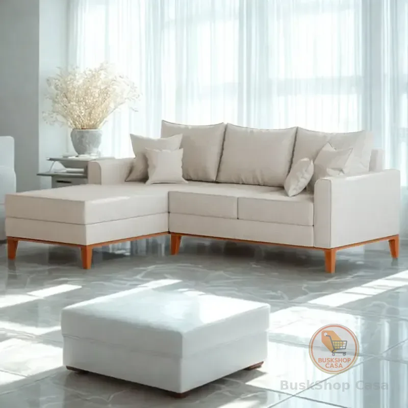 Sofá 3 Lugares Beny Com Chaise Esquerdo Linho Bege
