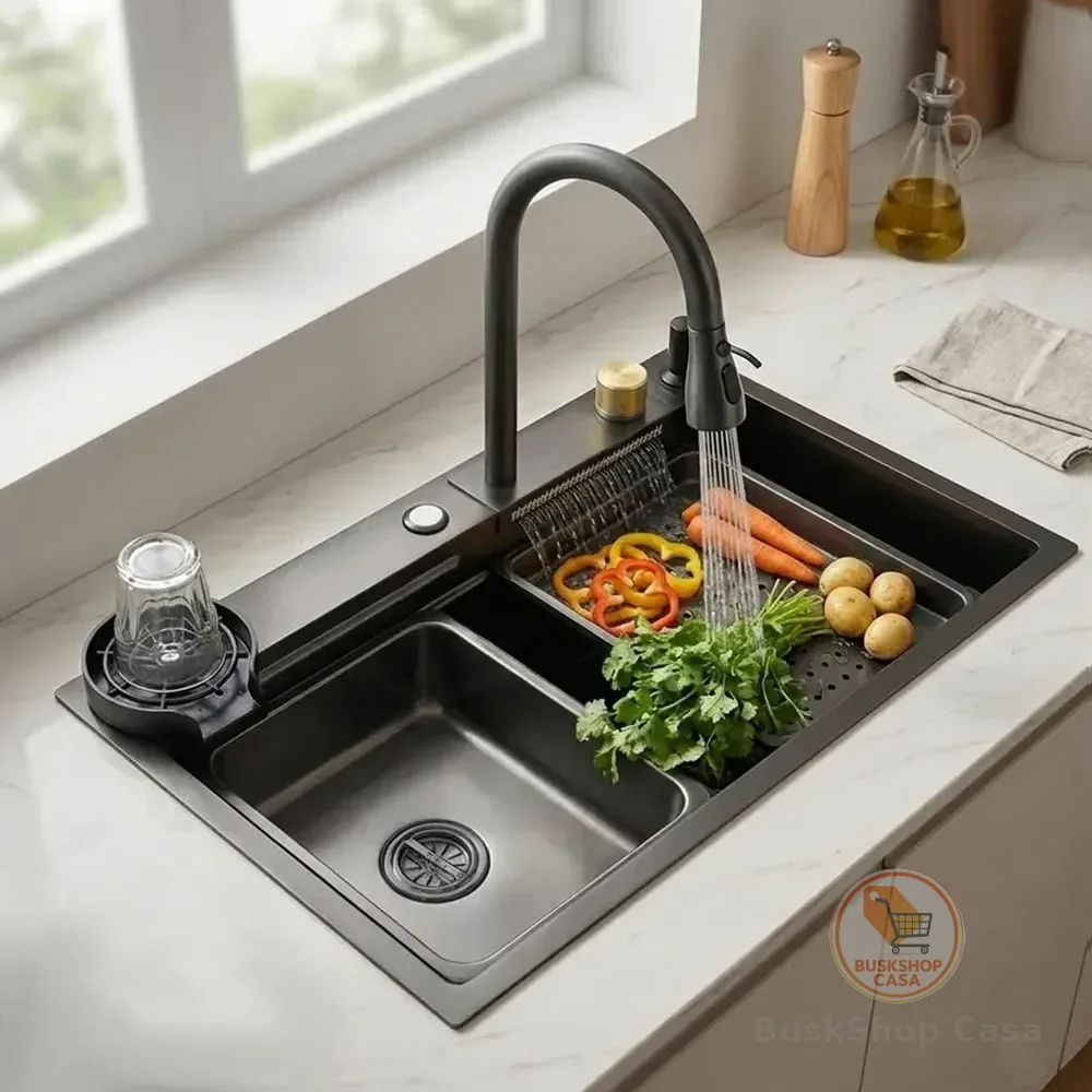 Cuba Inox Gourmet 75x46 Embutir Cascata Aço Inox 304 Cozinha Cinza-escuro