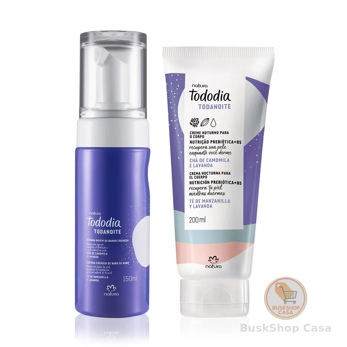 Kit Espuma Nuvem e Creme para o Corpo TododiaTodanoite Chá de Camomila e Lavanda