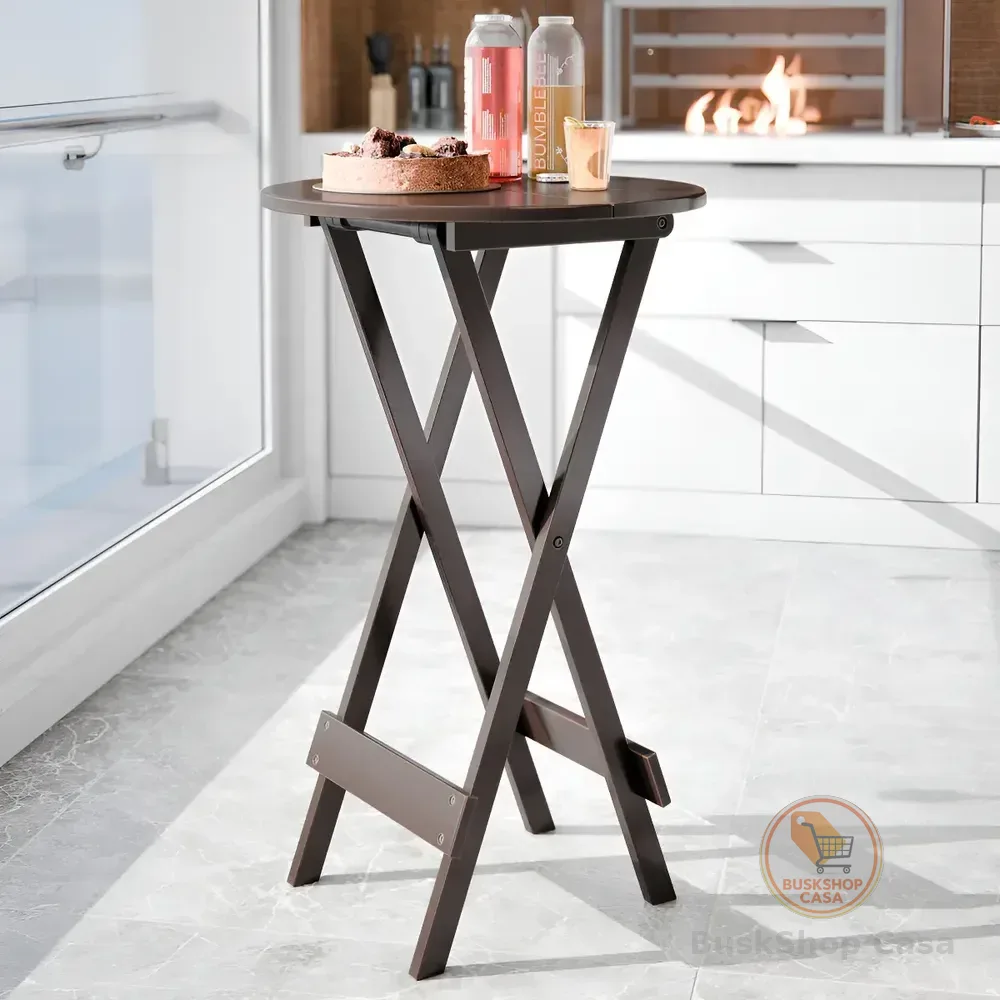 Mesa Bistrô Dobrável 55x99cm Madeira Maciça Tabaco - Mesa Alta Bar Gourmet Para Cozinha, Varanda E Área De Lazer