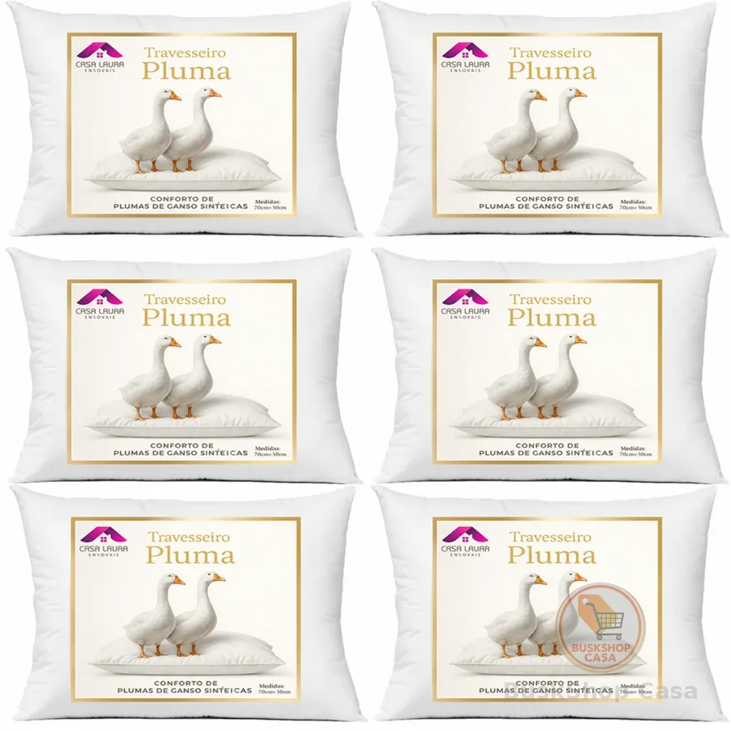 Kit 6 Travesseiro Pluma de Ganso Descanso Antiacaro 70x50cm Luxo Sintético