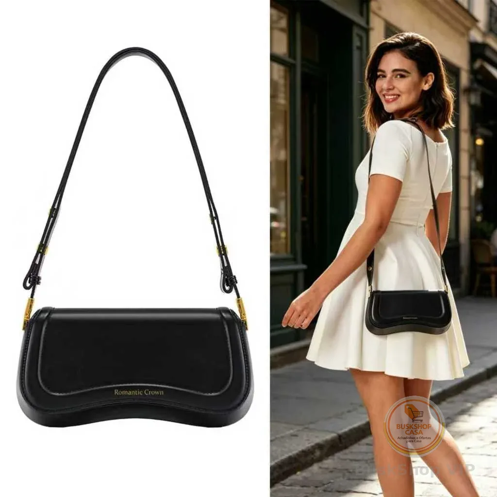 Bolsa de Ombro Feminina com Alça Ajustável, Bolsa Feminina Elegante com Couro Preto, Presente