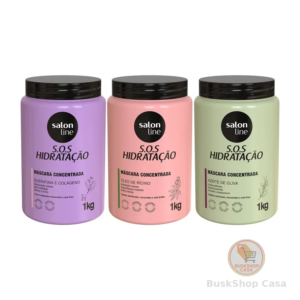 Kit com 3 Máscaras SOS Hidratação: Ultra Cachos + Turbinada + Bio-Reconstrução Salon Line