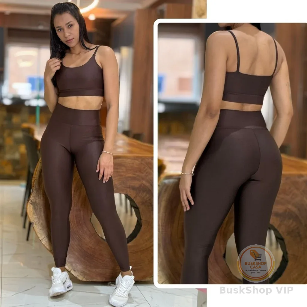 Conjunto Feminino de Academia Calça Legging + Top com Alta Compressão e Zero Transparência