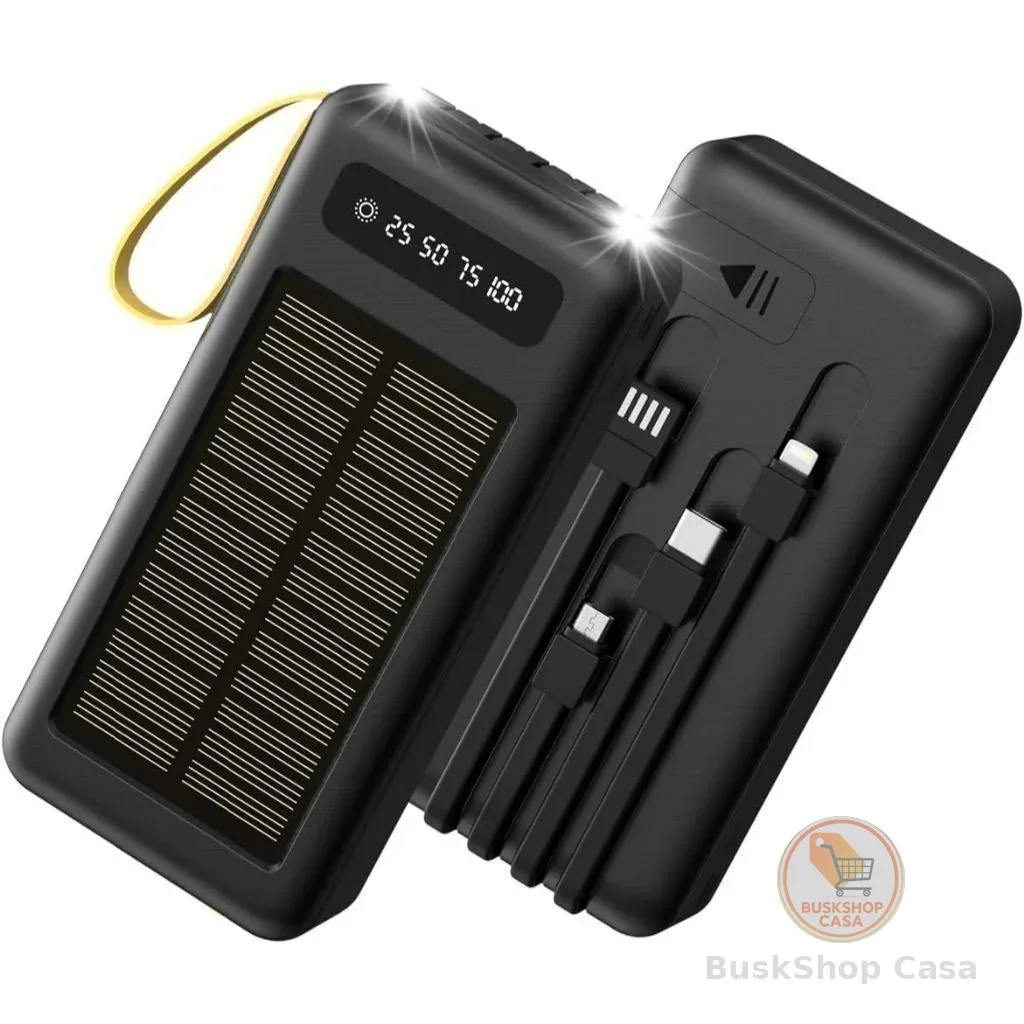 Carregador Portátil Power Bank Solar 20.000mah Com cabos 5 Em1 LED lanterna