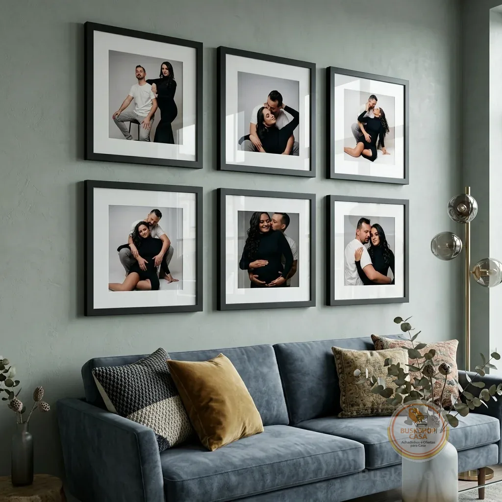 Kit 6 Quadros Decorativos Moldura Fotográfica 23x23cm Moldura Com Paspatur 3 Tamanhos