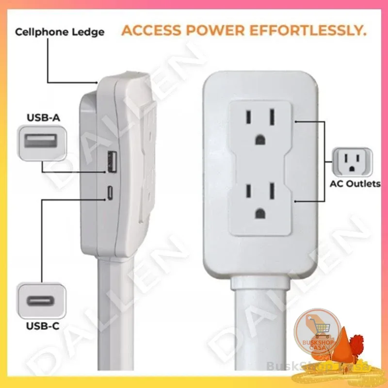Extensor De Tomada Elétrica O De Energia Possui USB-A , C E 2 Tomadas Ca , Estende 22 "-34 " Pode Ser Usado Em Protetore